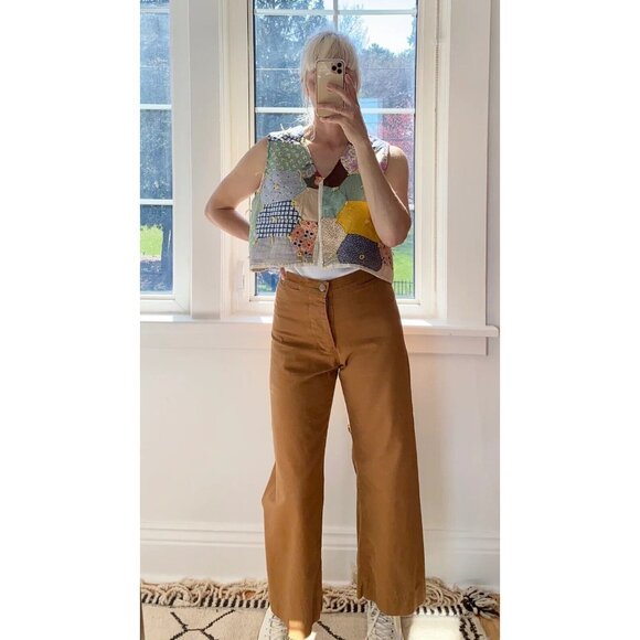 KLAXON HOWL Army Green 100% Cotton Twill Wide Leg Cropped Sailor Pants, Size 28 - Picture 11 of 13